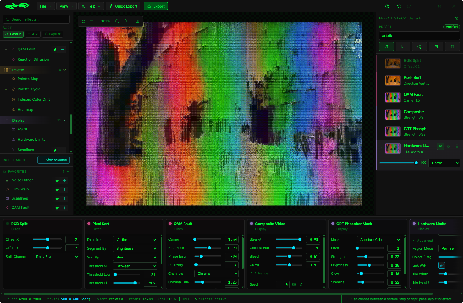 Artefkt interface using the Terminal theme
