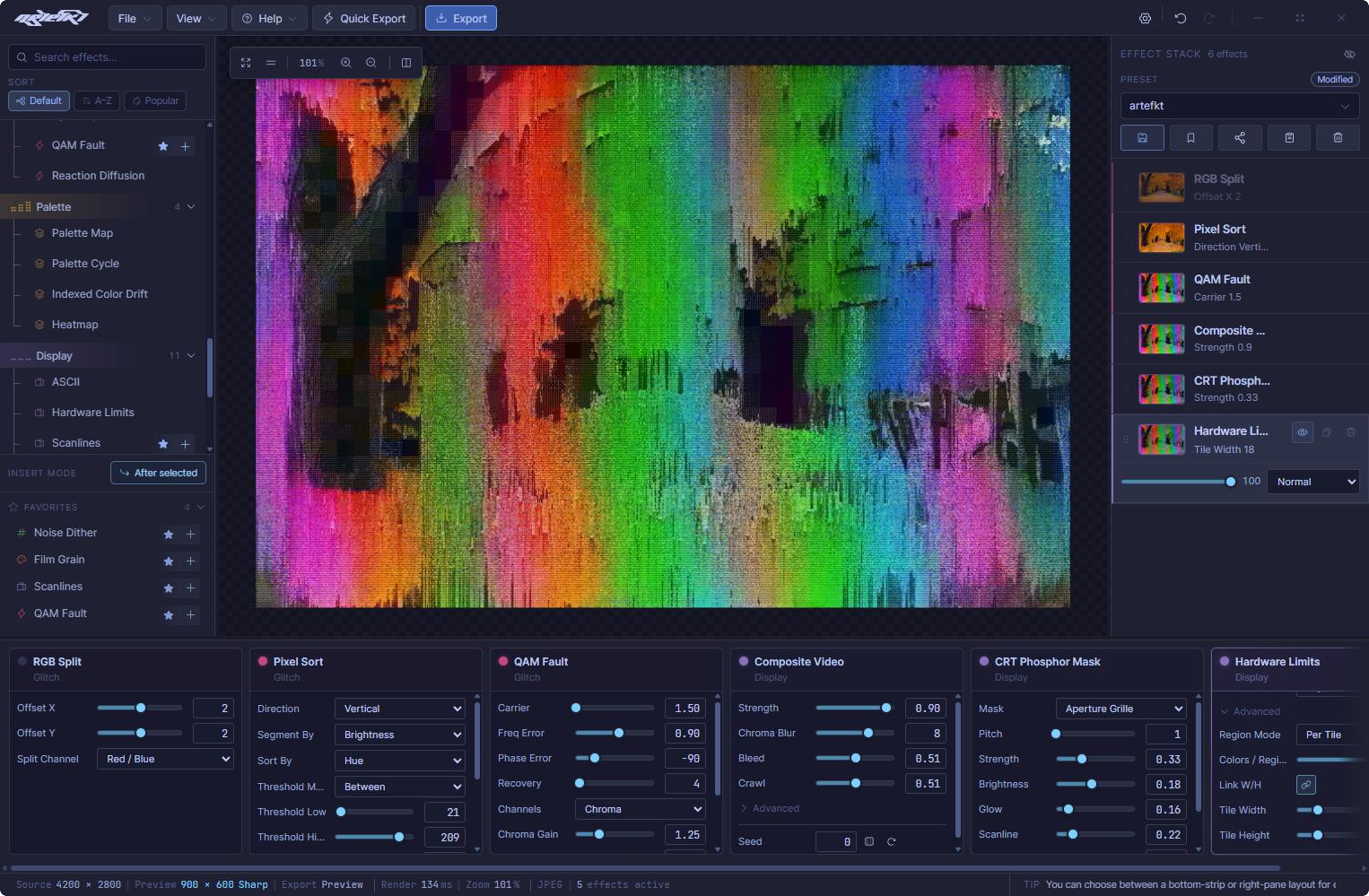Artefkt interface using the Tokyo Night theme